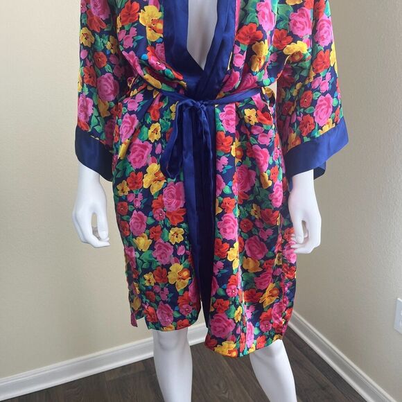Vintage Victoria's Secret Gold Label Women Floral Satin Short Robe Sleepwear 90s - Picture 7 of 17